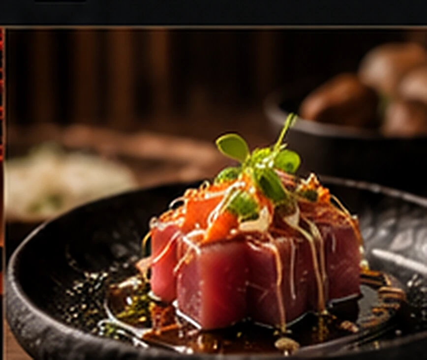 Illustrative Japanese sashimi dish with delicate garnish